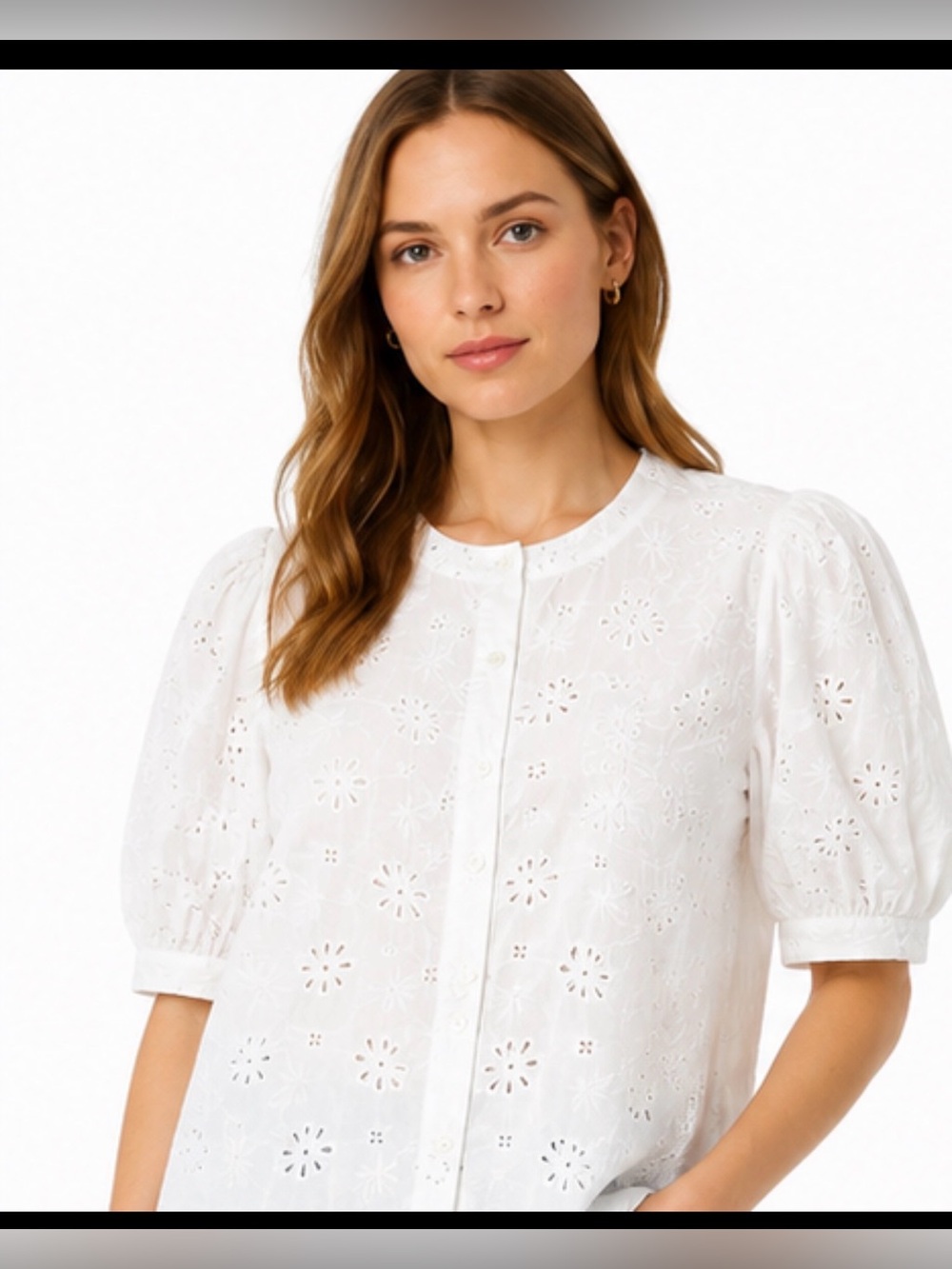 Joie Floral Eyelet Puff Sleeve Button Front Blouse
